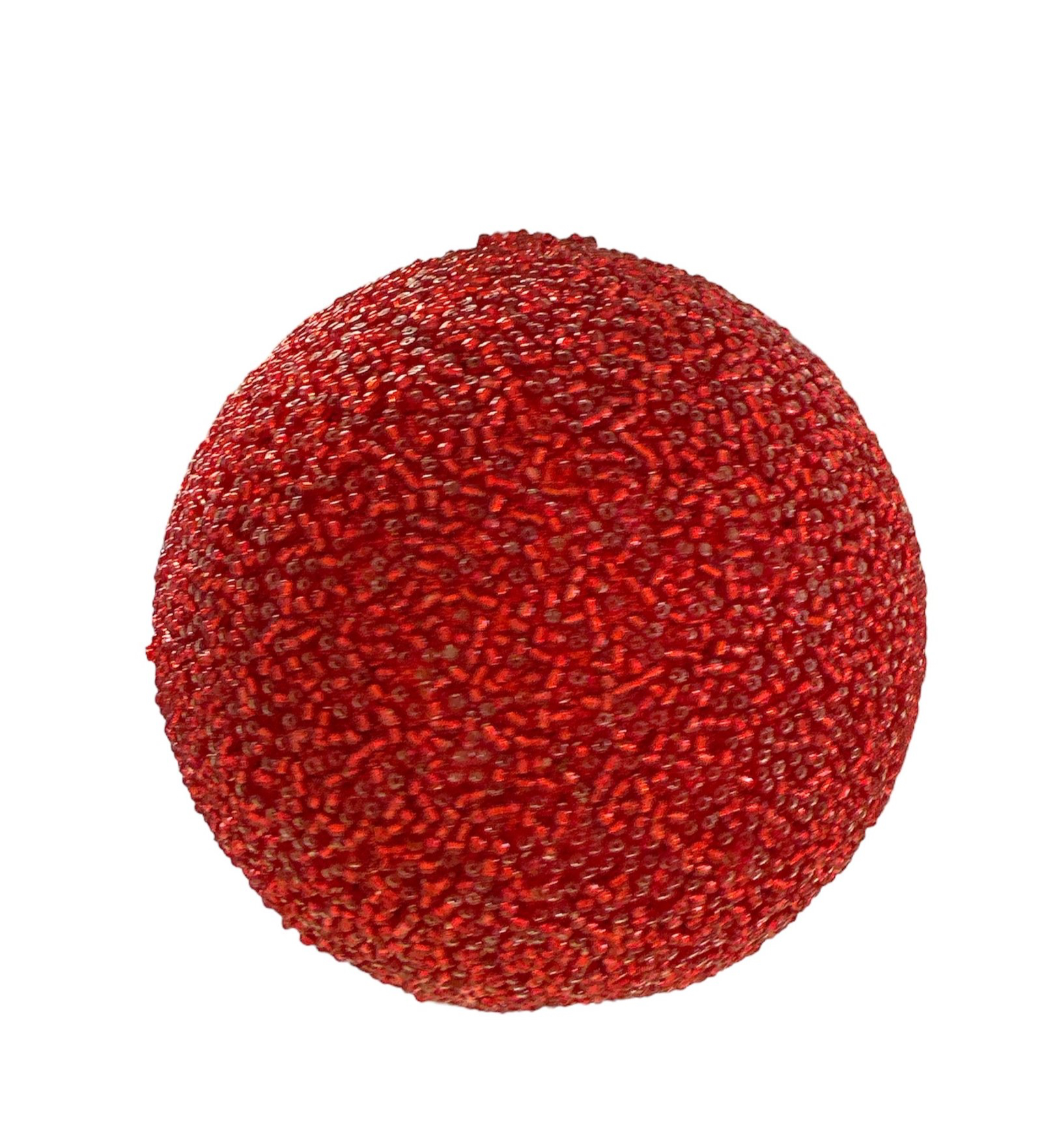 BEADED GLITTER BALL ORN RED 