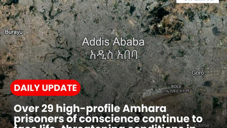 Over twenty-nine high-profile Amhara prisoners of conscience continue to face life-threatening conditions in detention sites in Addis-Ababa City, Ethiopia