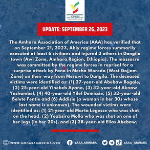 AAA Confirms Civilian Executions by Abiy Ahmed Ali Regime in Dangila Town on September 21st, 2023
