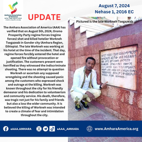 Oromo Prosperity Party Forces Fatally Shoot Hotelier Workneh Tsegazeab in Gonder City