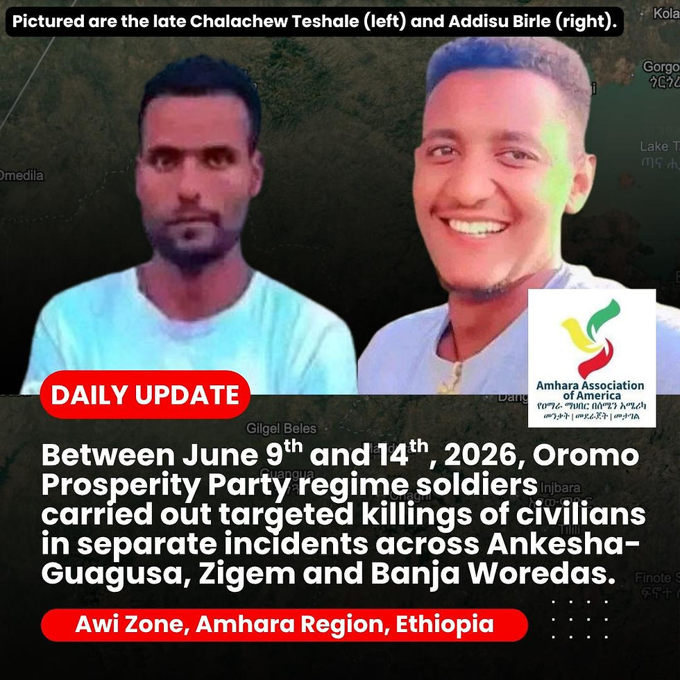 Oromo Prosperity Party regime soldiers carried out targeted killings of civilians in separate incidents across Ankesha-Guagusa, Zigem and Banja Woredas