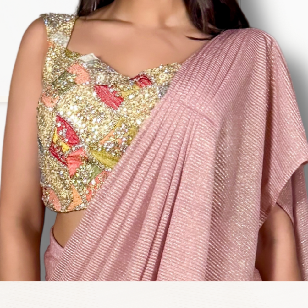 Thumbnail: Drape saree ABHIASHU Pink blouse close up