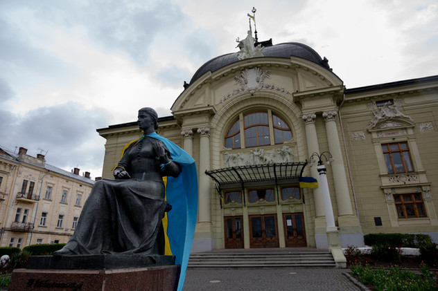 April 2022 | Chernivtsi, Ukraine. Olha Kobylianska's monument