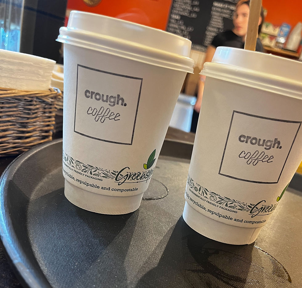 Enjoying a takeaway coffee at crough coffee near crough woods and mahon falls after cycling the greenway in county wateford