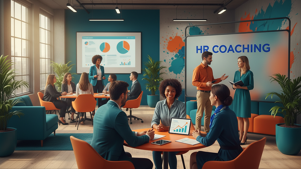 Eye-level view of a modern office space with diverse employees collaborating