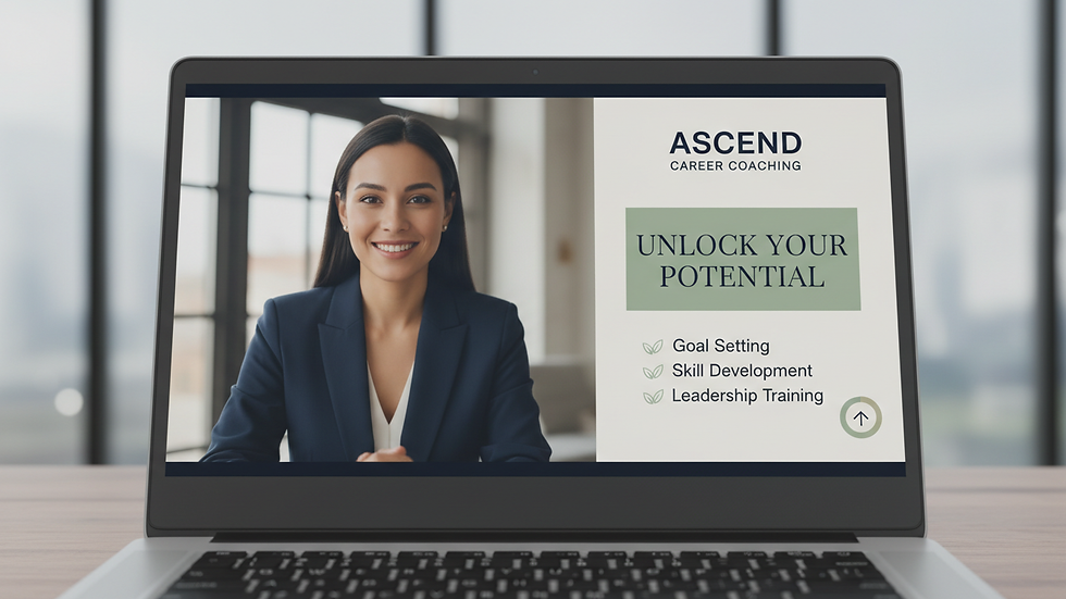 Close-up view of a laptop screen showing a career coaching session