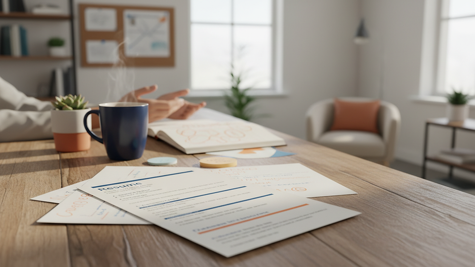 Close-up view of a resume and career planning notes on a desk