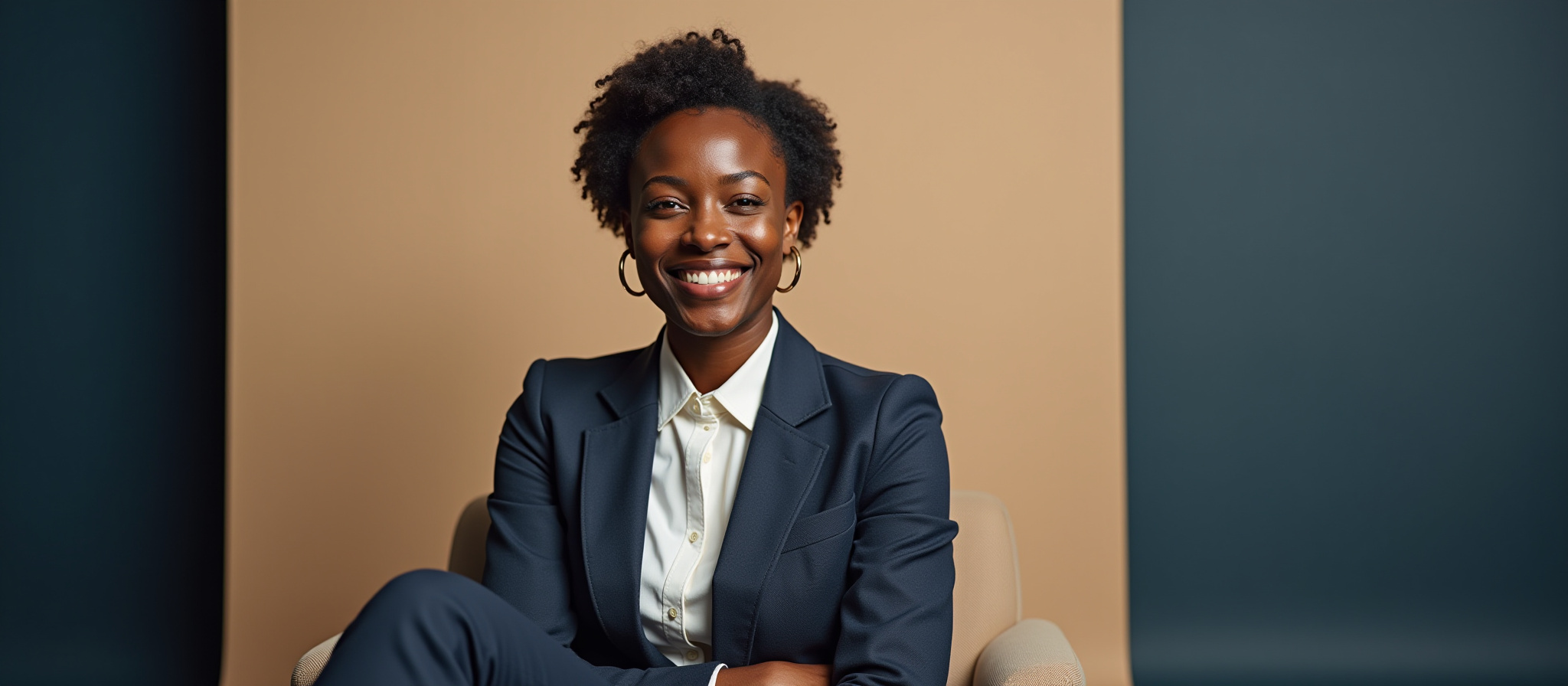 Smiling black woman in suit.