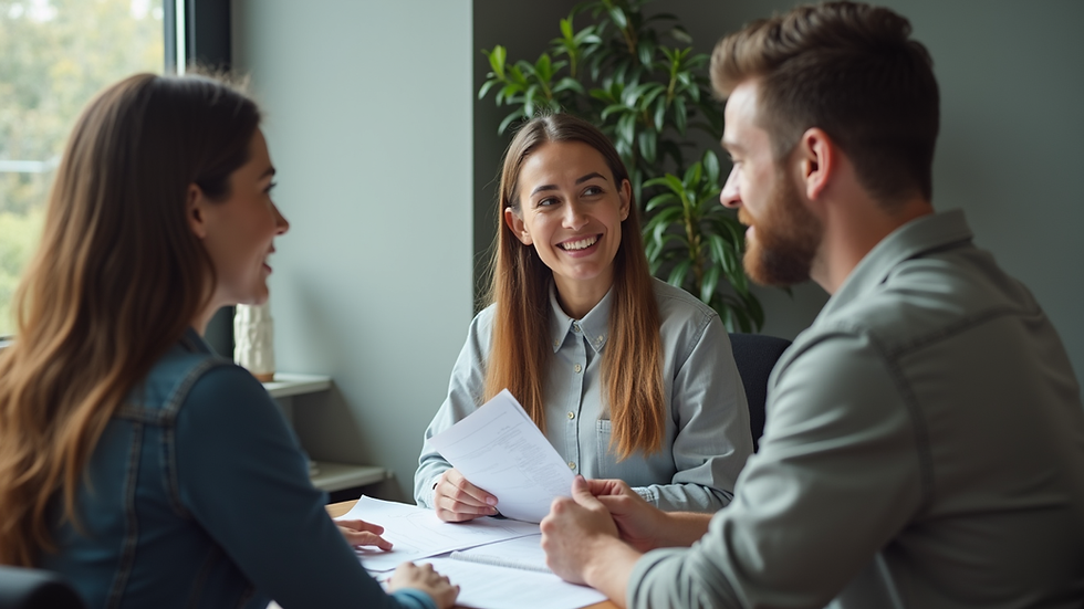 Eye-level view of a career counselor discussing plans with a client