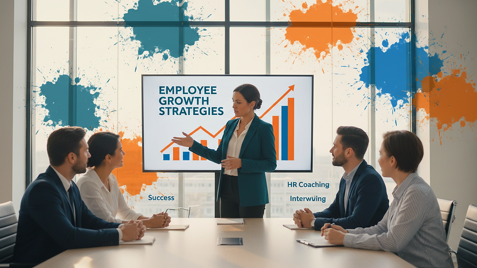 Eye-level view of a business meeting with a consultant discussing employee growth strategies