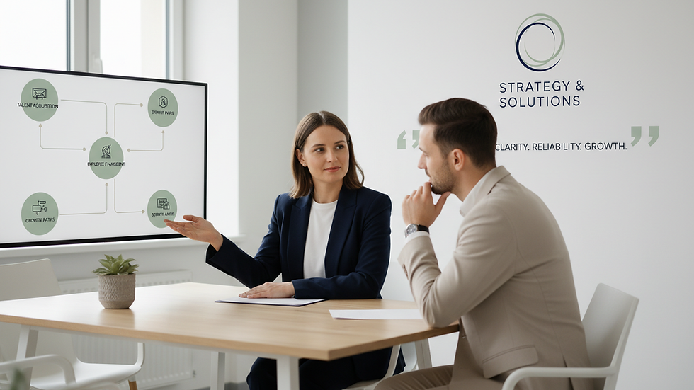 Eye-level view of a business consultant discussing HR strategy with a client