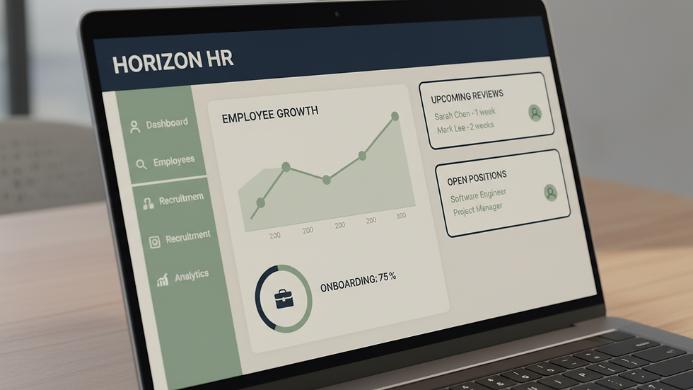 Close-up view of a laptop screen showing HR software dashboard
