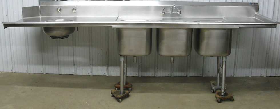 Thumbnail: 142-0779 10' Stainless Steel Right Side Hobart Dish Washer Table w/ 3 Bowl Sink