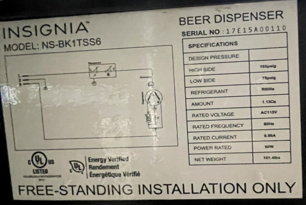 Thumbnail: 72-0426 Insignia NS-BK1TSS6 Self Conatined Beer Dispenser Cooler