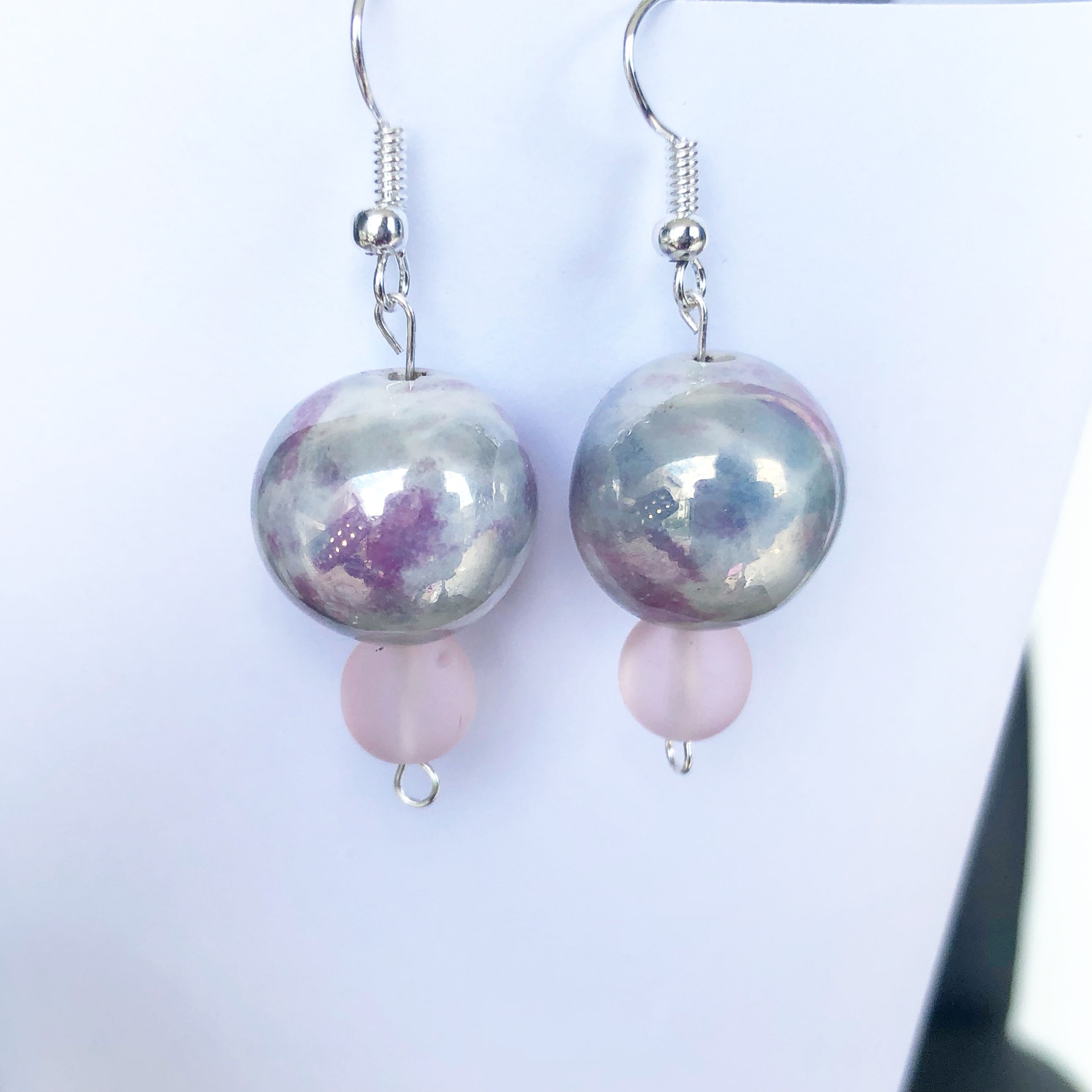 Porcelain and Rose Dangle Earrings