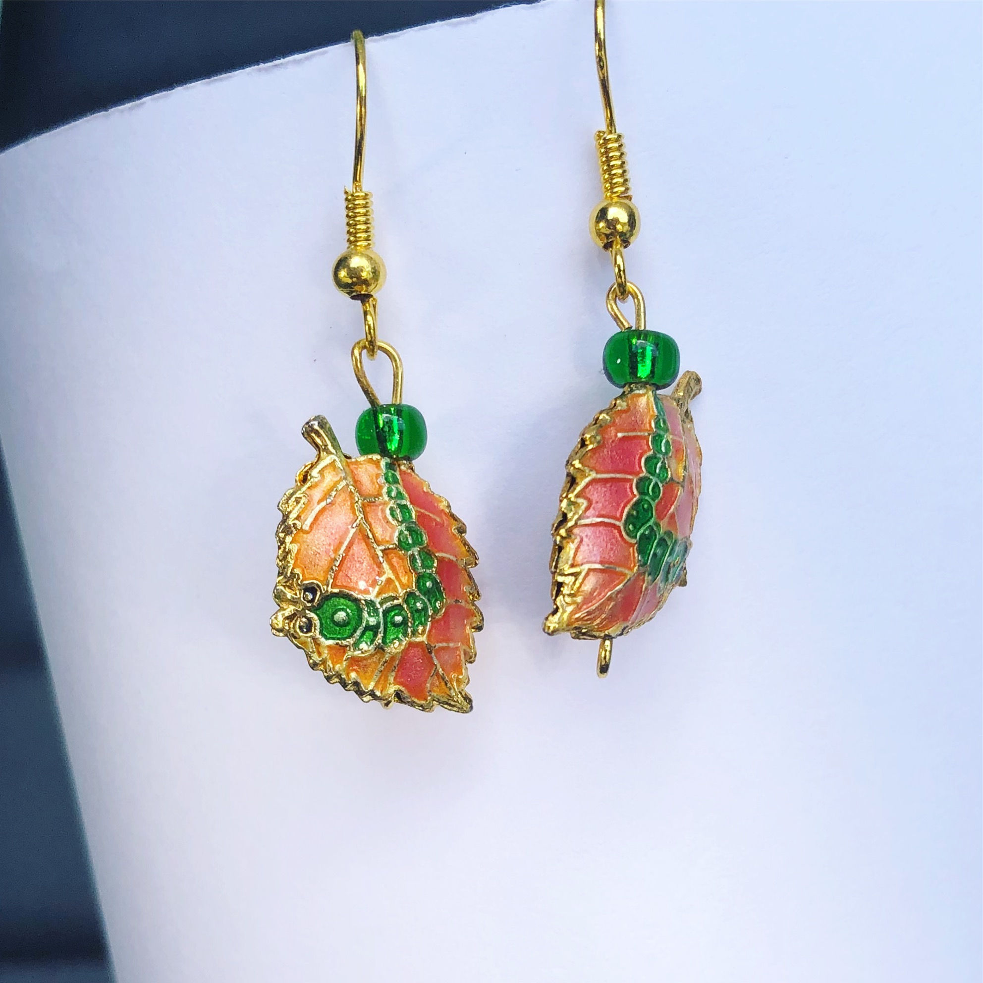 Cloisonné Leaf Dangle Earrings