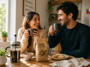 Adultos jóvenes chilenos beben café por la mañana