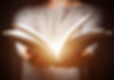 Light coming from book in woman's hands in gesture of giving, offering. Concept of wisdom,