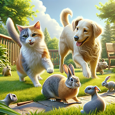DALL·E 2024-01-21 01.04.34 - Create a realistic image of three different pets playing toge