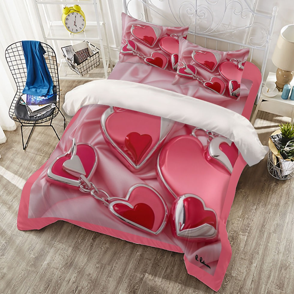 Add a touch of romance to your bedroom with the Red Hearts and Pink Satin #2 Four-piece Duvet Cover Set. Made of durable, ski