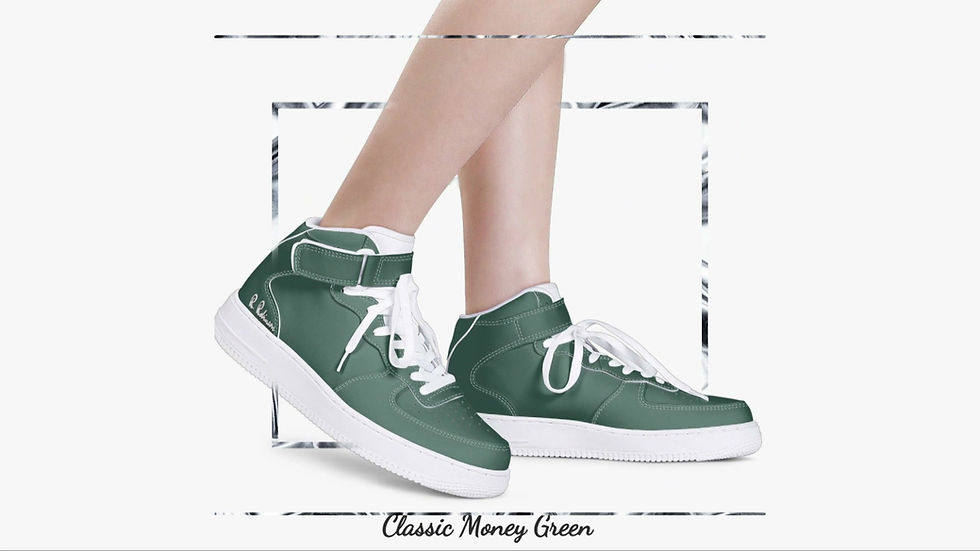 Thumbnail: Step up your sneaker game with these classic Money Green Print AF1-styled high-top leather sports sneakers. Unisex design, pr