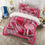 Thumbnail: Transform your bedroom into a cozy haven with the Red Hearts and Pink Satin #3 Four-piece Duvet Cover Set. Made of durable, s