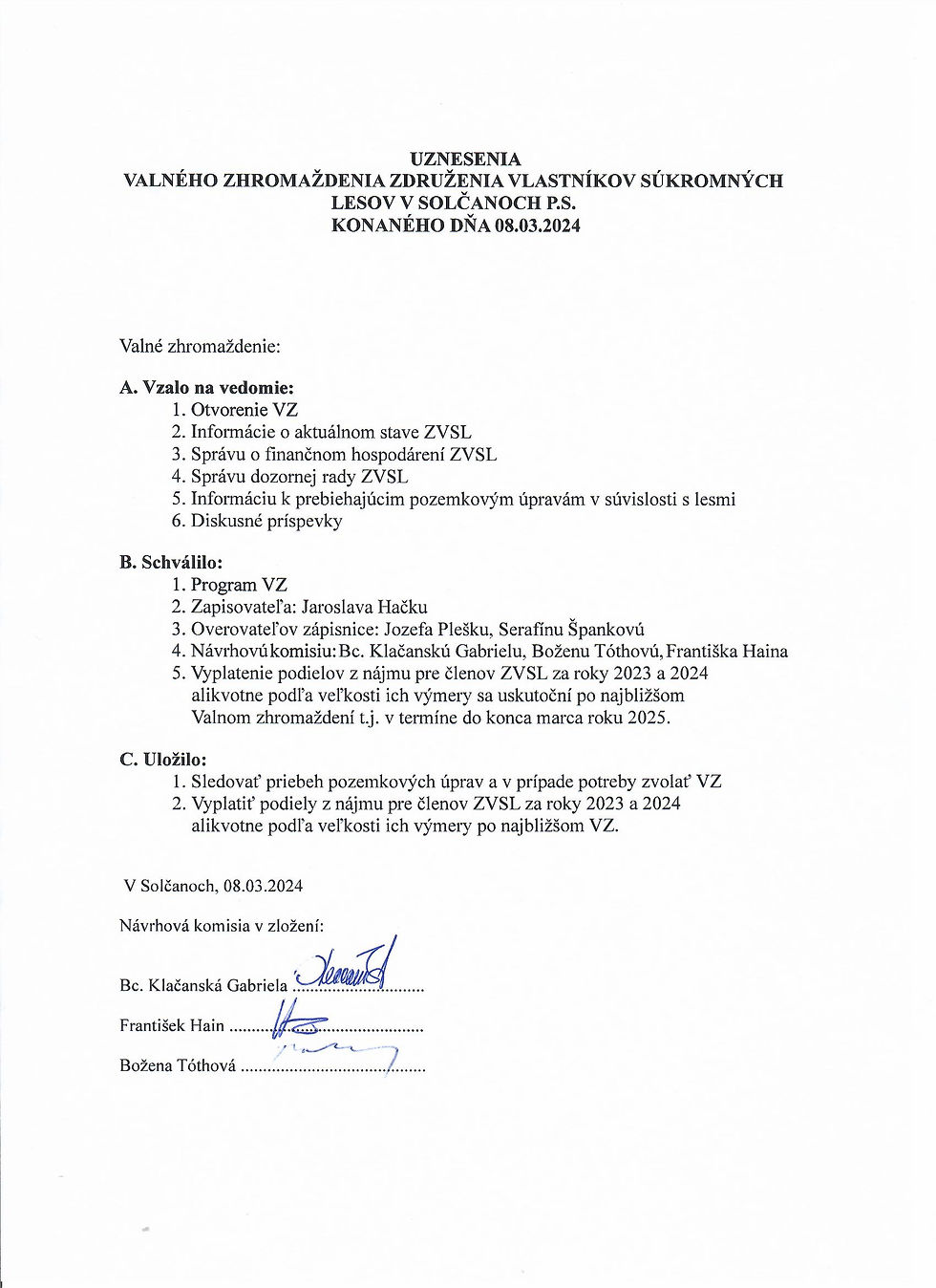 Uznesenia 8.3.2024