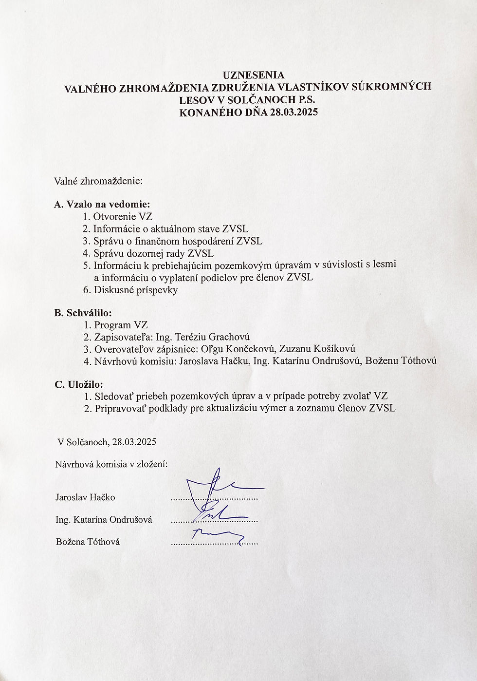 Uznesenie ZVSL - 2025