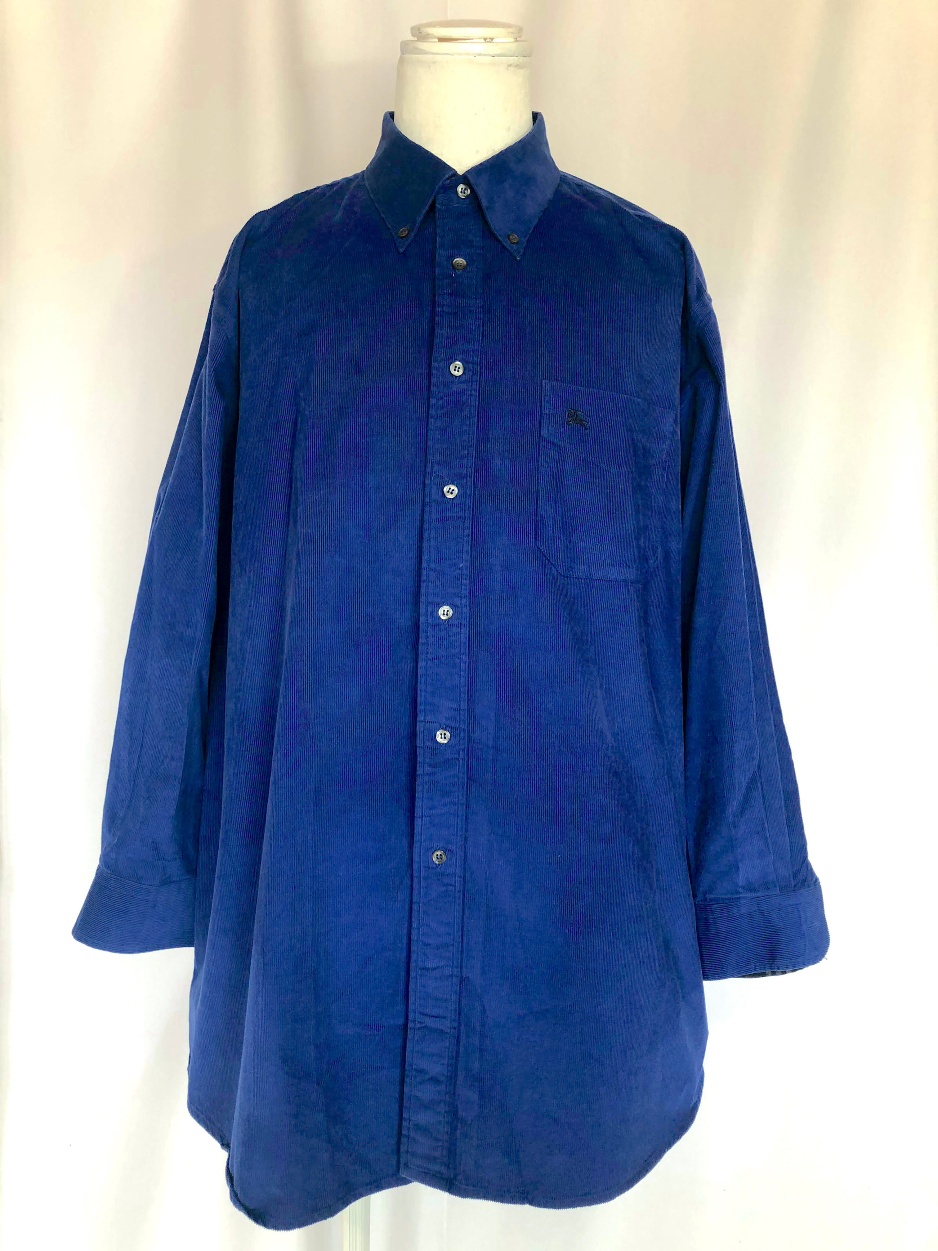 80's Burberrys Blue Corduroy B.D Shirts XXL