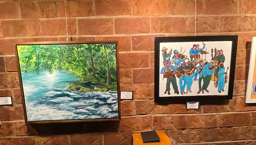 A few of the pieces of art at Nearly Famous Deli