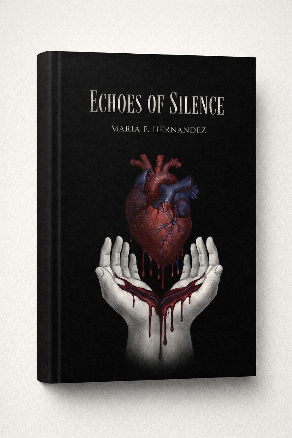 Hardcover book mockup of 'Echoes of Silence'