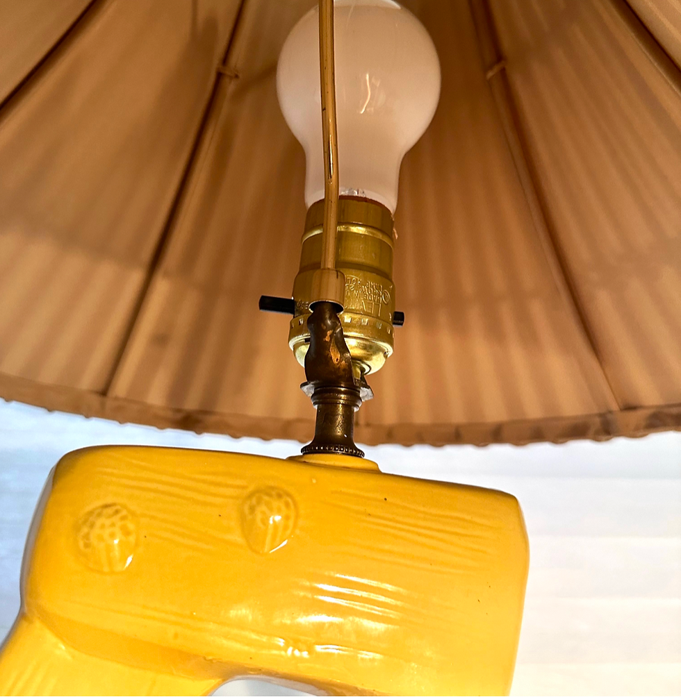 Thumbnail: Vintage MCM Chinoiserie Ceramic Figural Lamp with Bamboo Lampshade