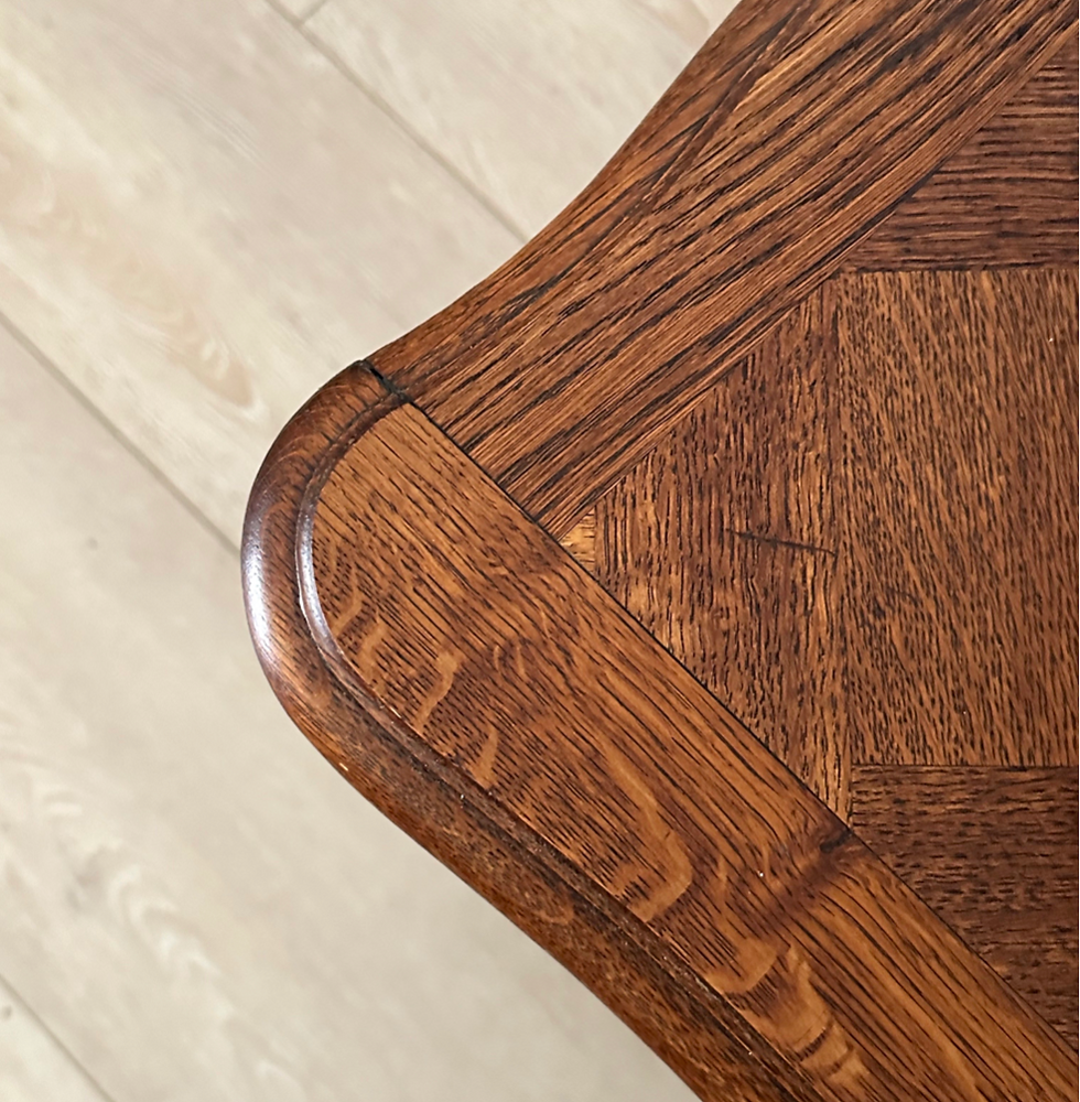 Thumbnail: French Vintage Carved Oak Louis XV Provincial Low Table with Parquet Inlay Decor