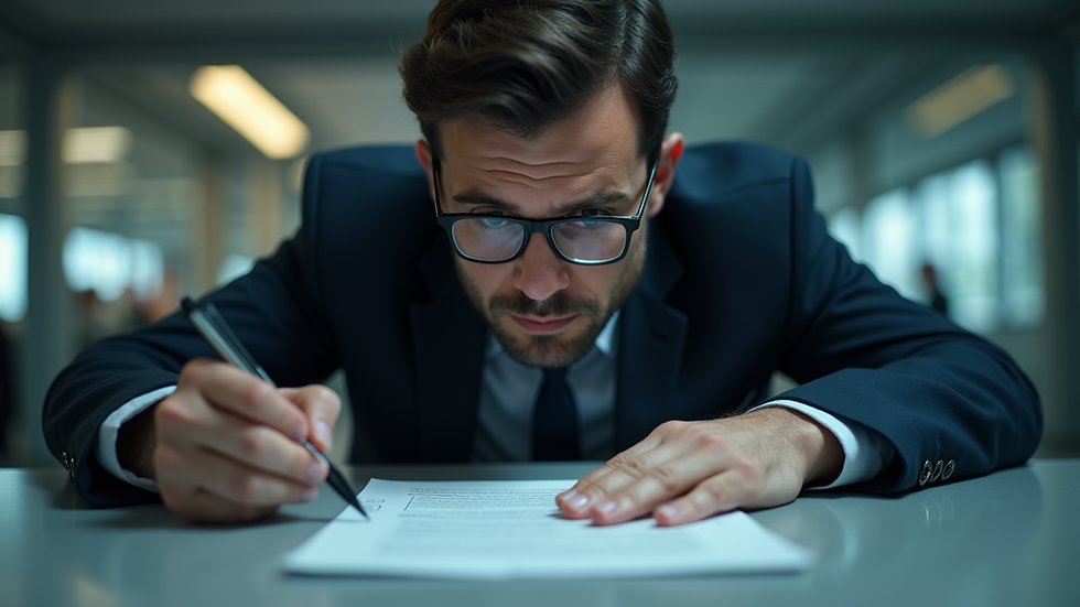 Eye-level view of a private investigator analyzing evidence
