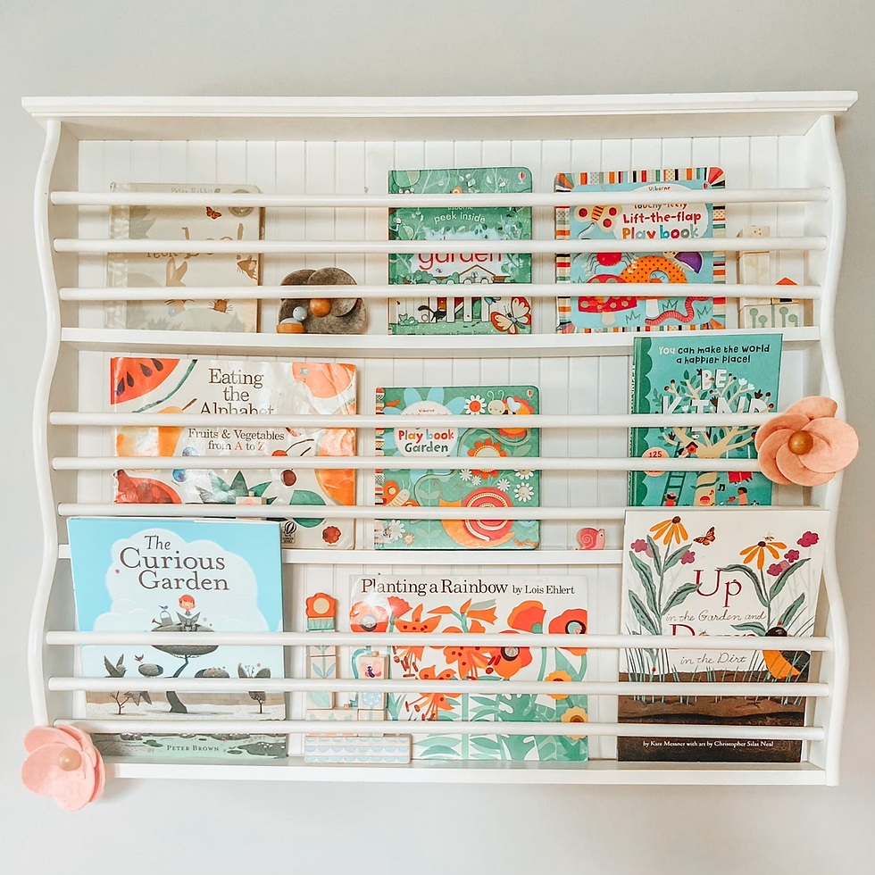Spring Garden Shelfie, favorite garden themed children's books.