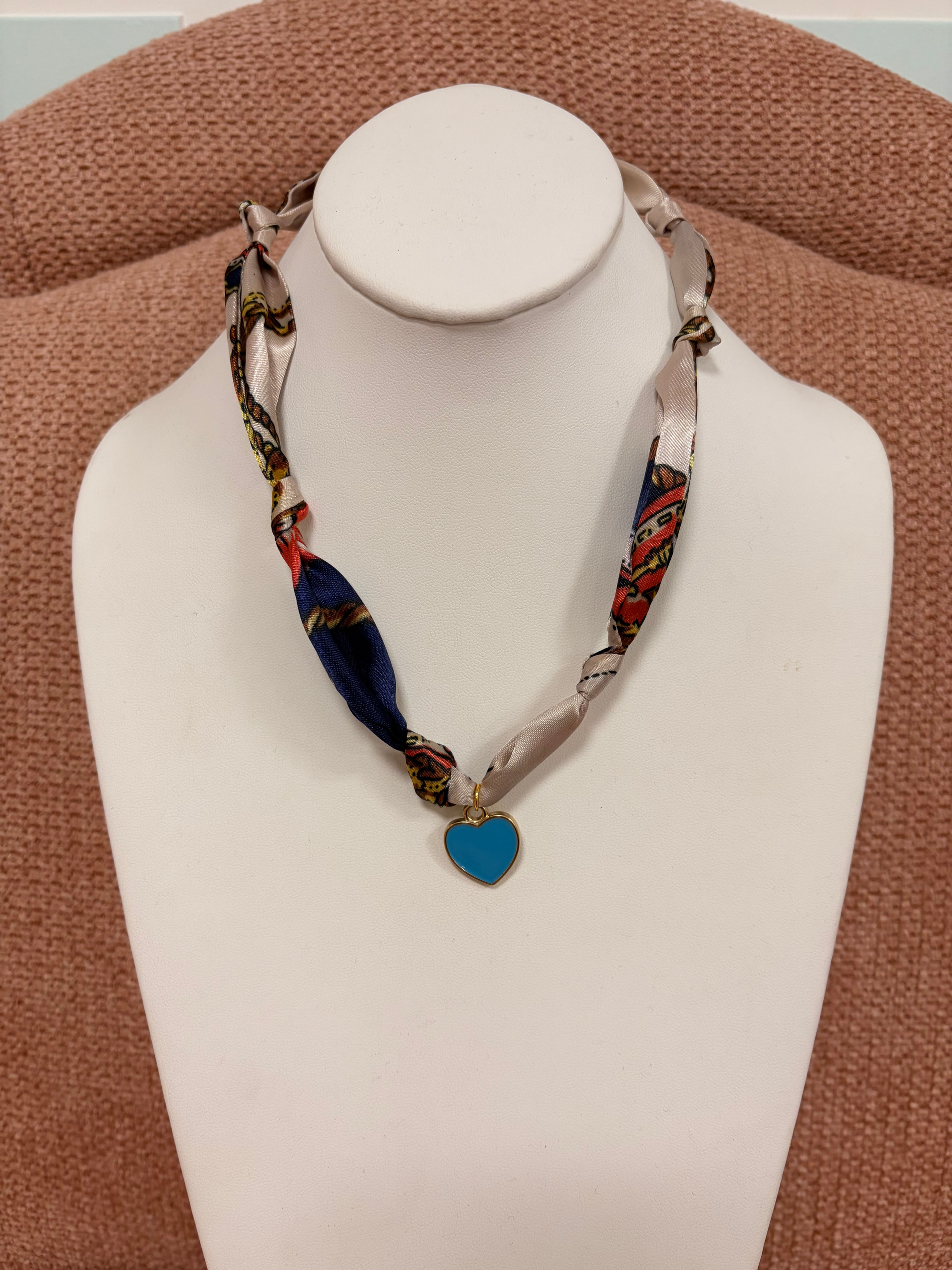 Blue Heart Silky Scarf Necklace
