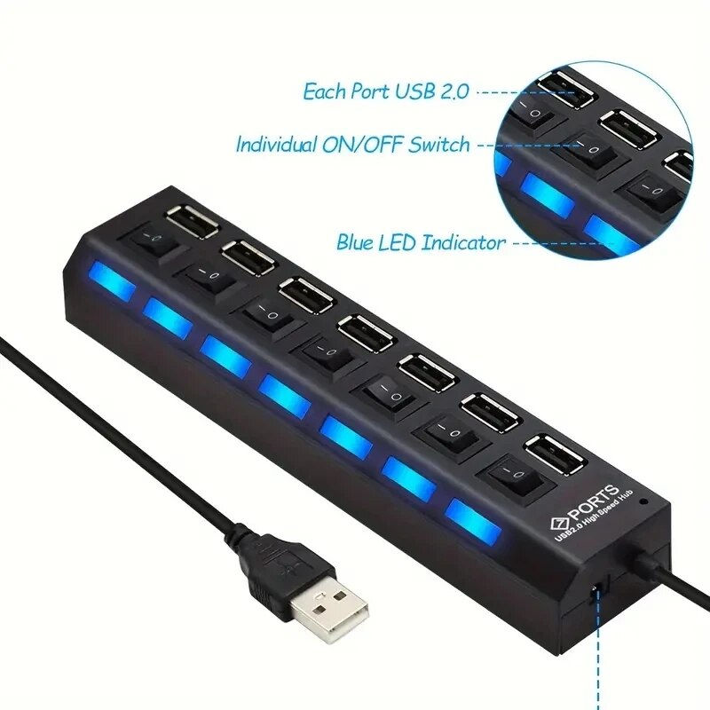 Miniatura: High Speed 4/7 Ports USB HUB 2.0 Adapter Expander Multi USB Splitter Multiple Ex