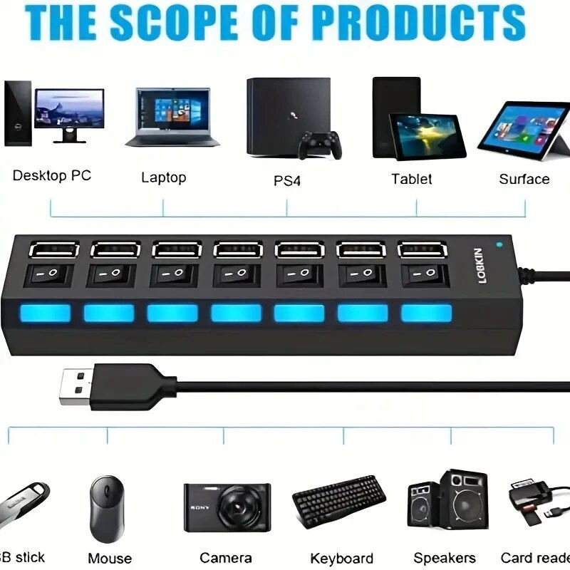 Miniatura: High Speed 4/7 Ports USB HUB 2.0 Adapter Expander Multi USB Splitter Multiple Ex