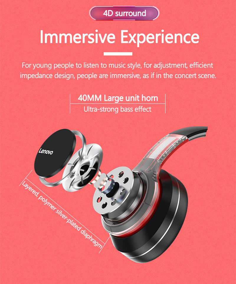 Miniatura: Lenovo HD200 Bluetooth Earphones Over-ear Foldable Computer Wireless Headphones 