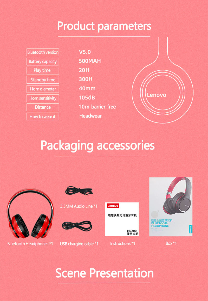 Miniatura: Lenovo HD200 Bluetooth Earphones Over-ear Foldable Computer Wireless Headphones 