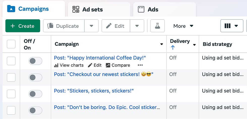 Facebook Ads Manager screenshot