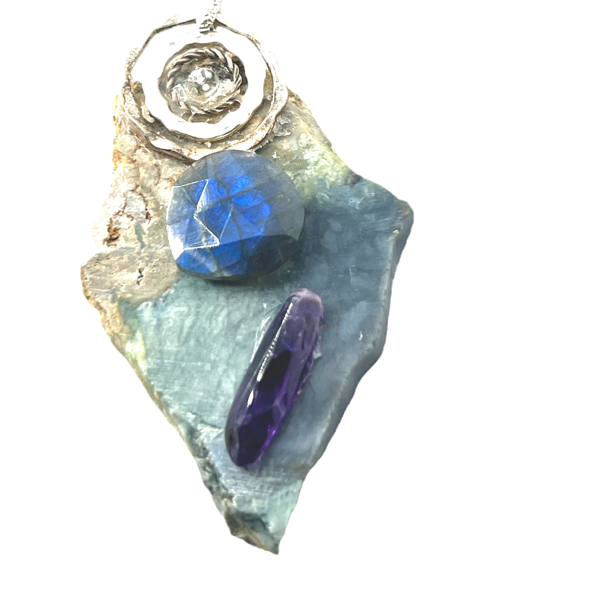 Sand and Water Oregon Petrified wood accented with Blue Labradorite bead and Ame