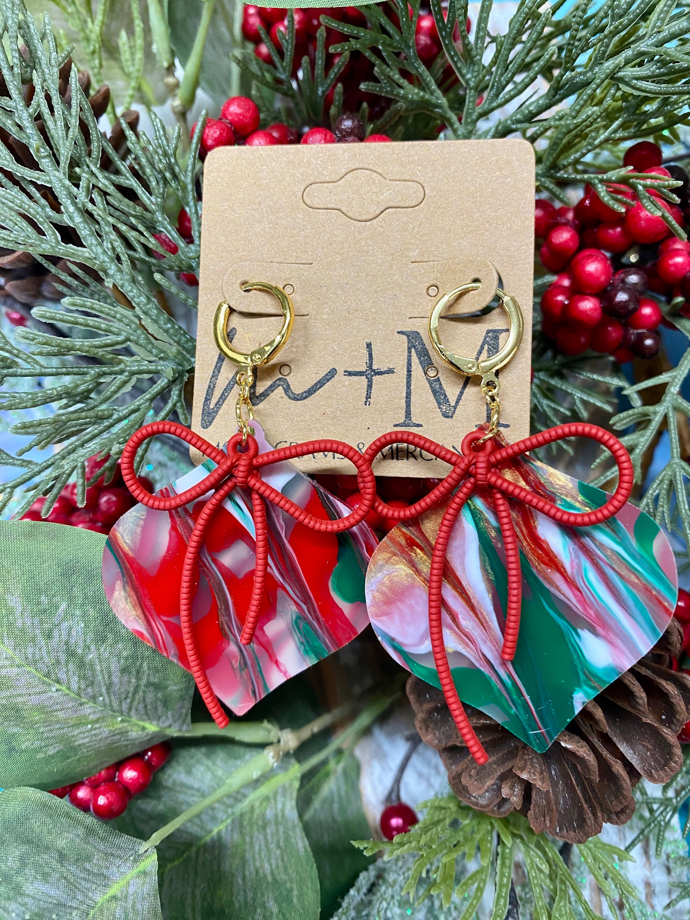 Christmas Ornament Bow Earrings