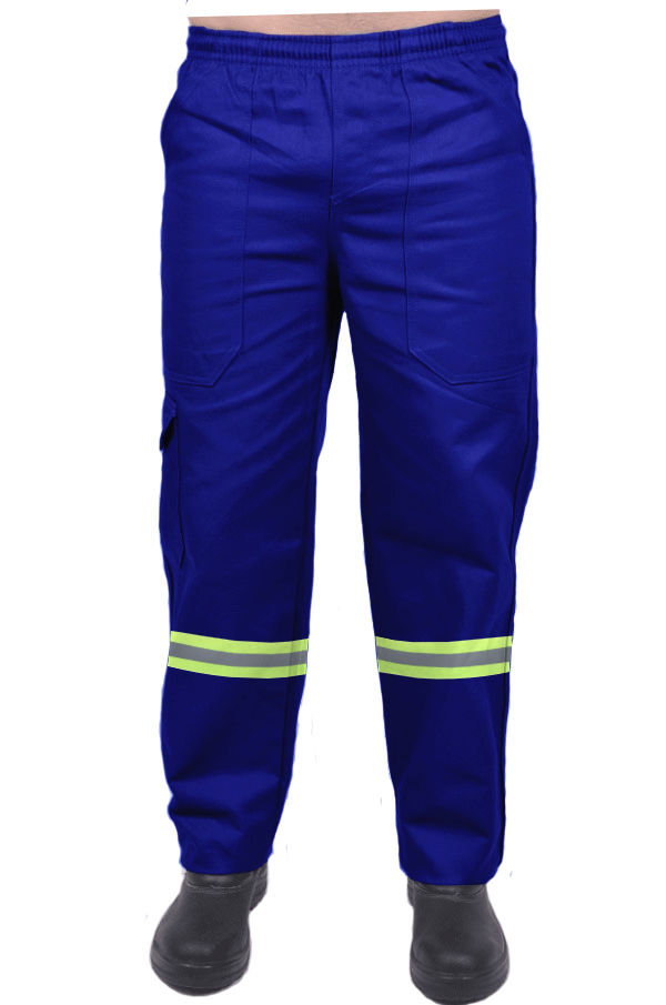 Calça Cargo de Brim Sarja Pesada com faixa refletiva com tecido