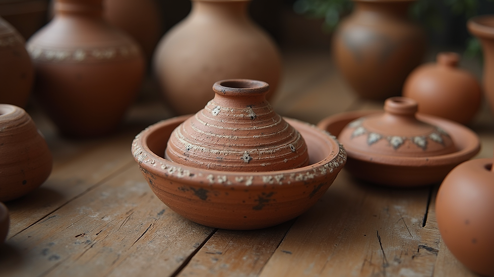 Close-up view of a beautifully crafted pottery piece with intricate designs
