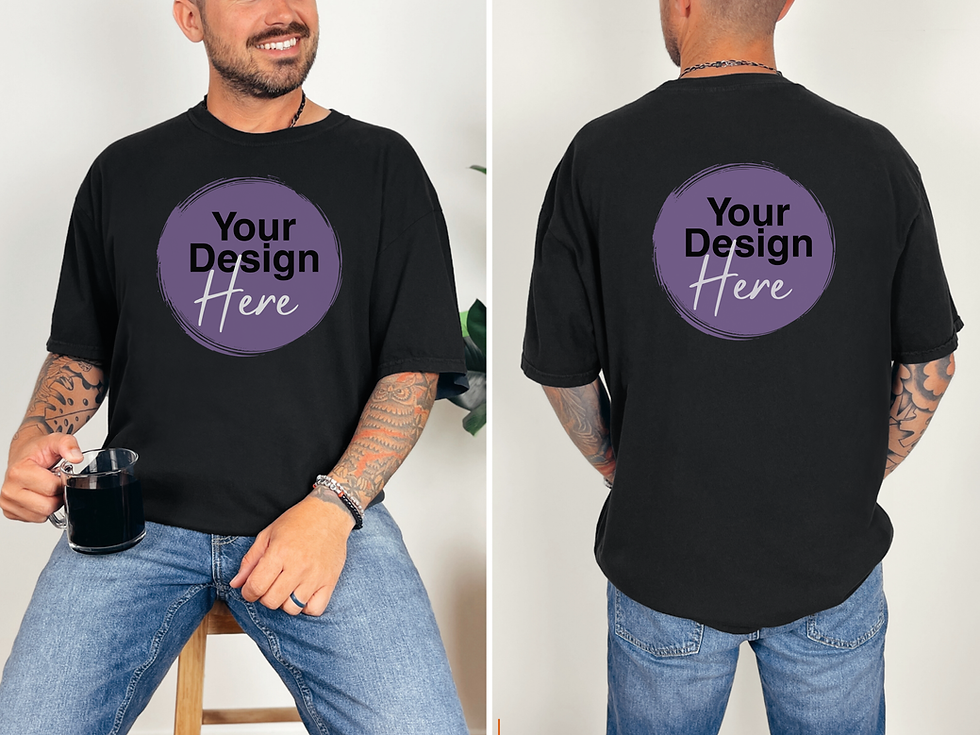 Thumbnail: Black t-shirt with 'Your Design Here' on front and back