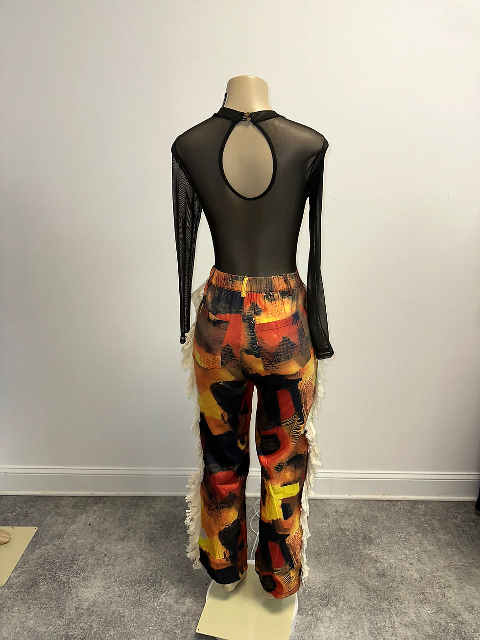 Thumbnail: Printed Fringe Side Highwaist Pants