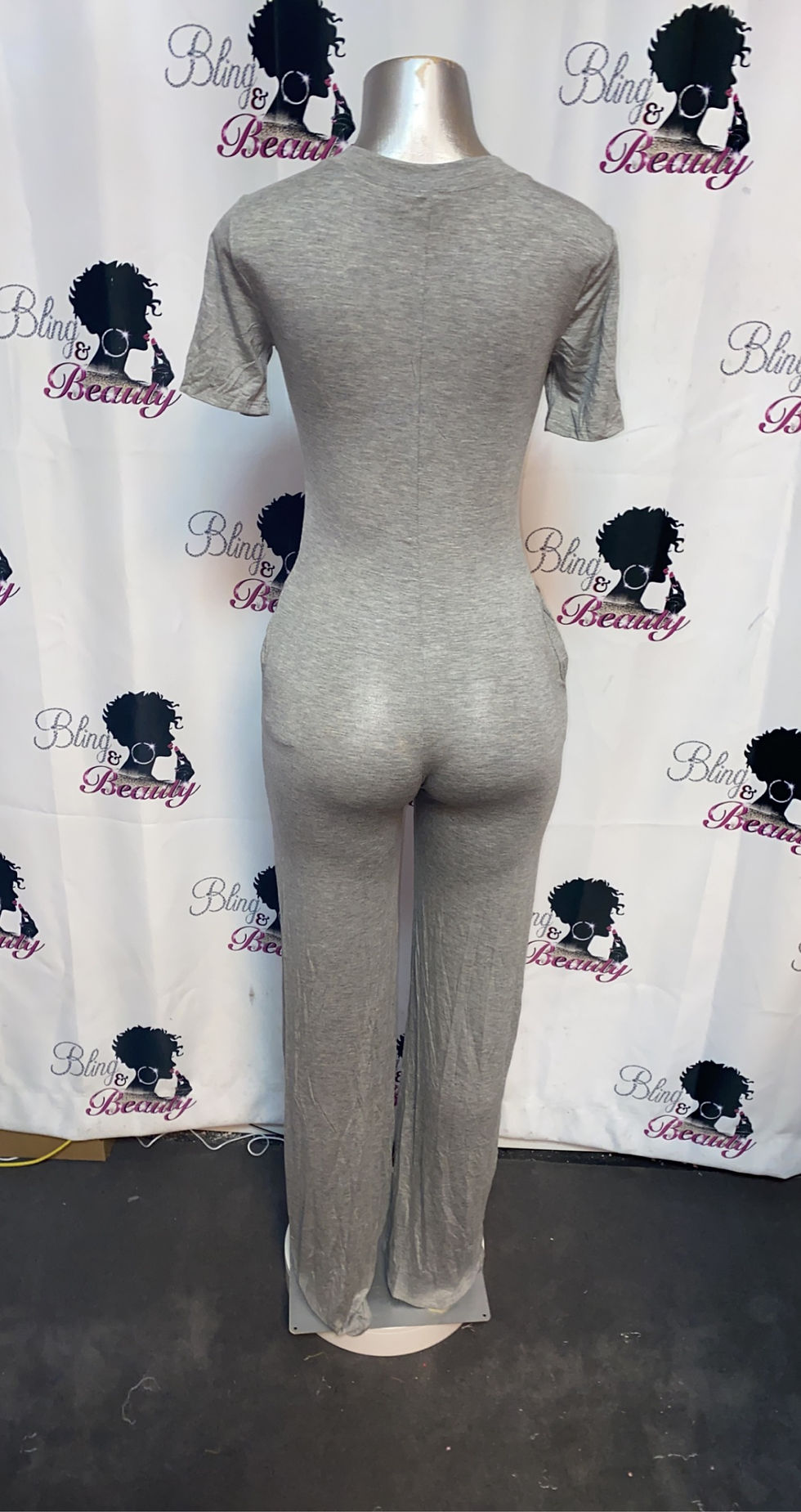 Miniatura: Short Sleeve Bell Bottoms Jumpsuit W/Pockets