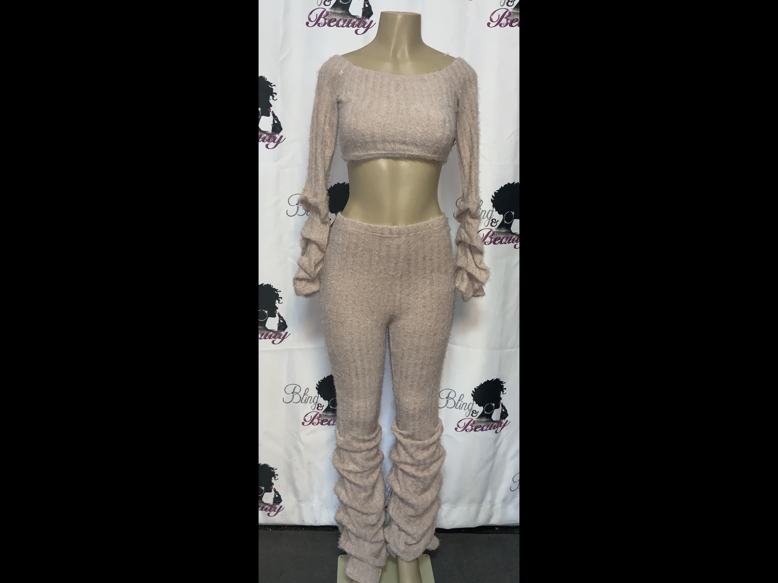 2pc Fuzzy Top w/Stacked Leggings