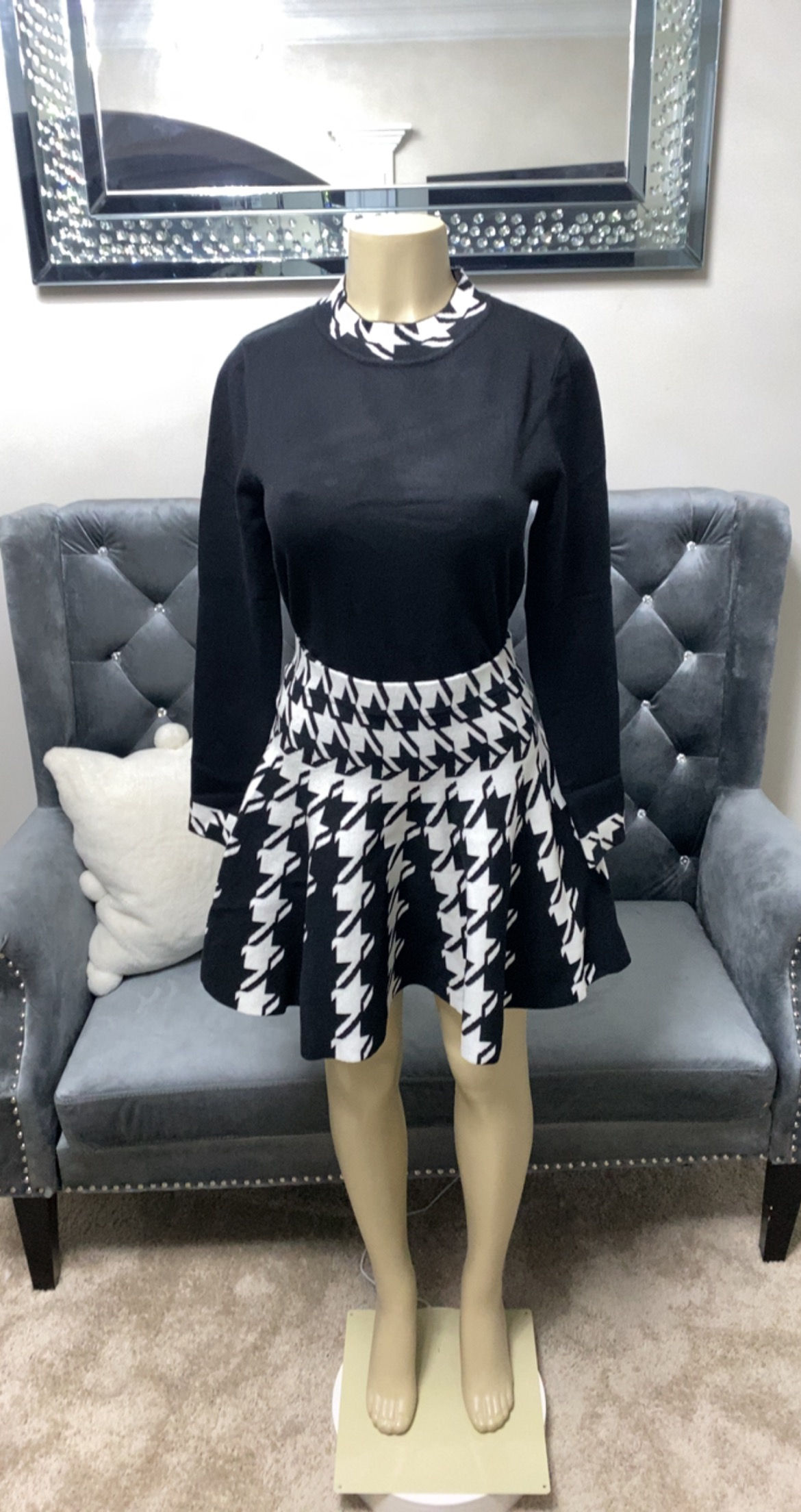 Houndstooth Skirt Set